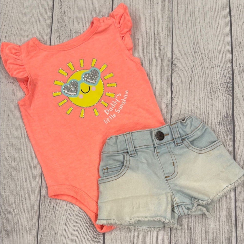 Garanimals Baby Girls “Daddy’s Little Sunshine” Bodysuit and Denim Shorts Set